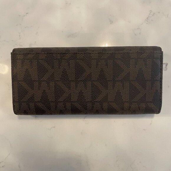 Michael Kors est 1981 Monogram Signature Wallet Brown + Gold Hardware Sz OS - Picture 5 of 11